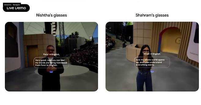 2025 구글 개발자 콘퍼런스의 스마트 글라스 시연. / 사진=구글