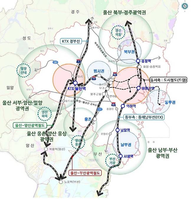 2035 울산도시기본계획 도시공간구조 연계체계. 울산시 제공