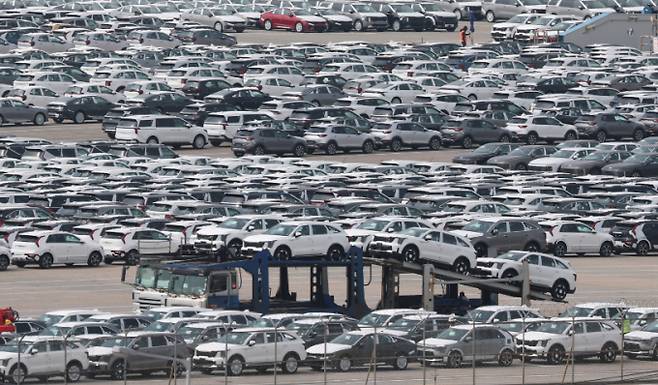 20일 경기 평택시 포승읍 평택항 자동차전용부두에 수출용 차량들이 세워져 있다./사진=뉴스1 김영운 기자