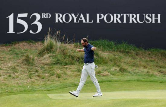 스코티 셰플러가 디 오픈 우승 직후 두 팔을 벌려 기뻐하고 있다. 사진제공=디 오픈 조직위원회