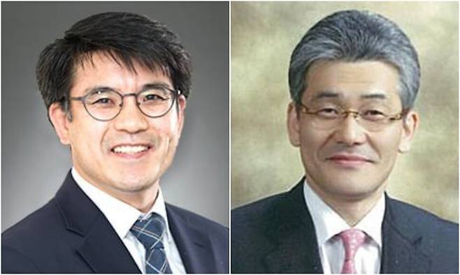 지영준(왼쪽) 변호사. 저스티스 누리집 갈무리, 박형명 변호사. 법무법인 김장리 누리집 갈무리