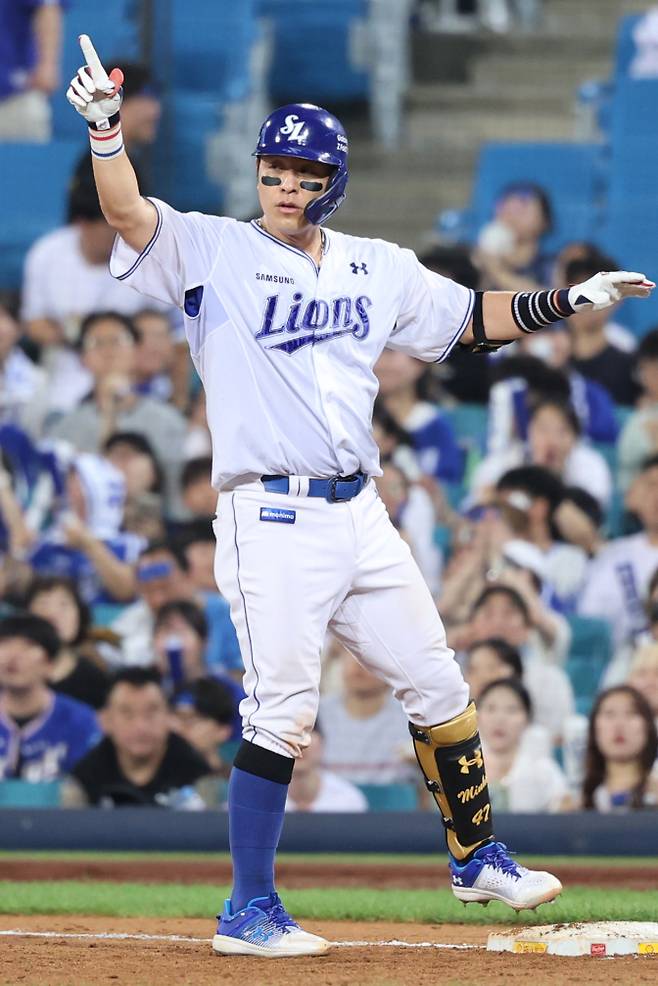 22일 대구 SSG전에서 적시타를 때려낸 강민호. 삼성 제공