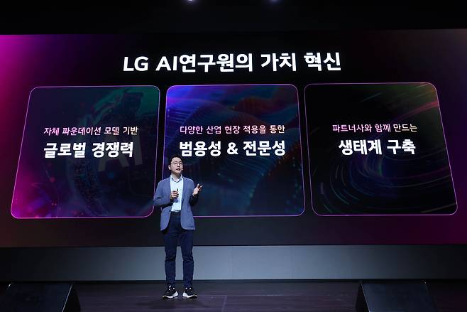 LG AI Research co-President Lim Woo-hyung speaks at "LG AI Talk Concert 2025" held at LG Sciencepark in Seoul on Tuesday. (LG)