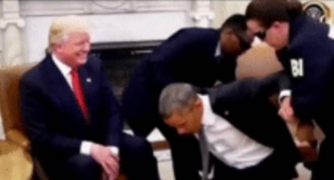 도널드 트럼프 미국 대통령이 트루스소셜에 올린 버락 오바마 전 대통령 체포 영상의 일부분. 트루스소셜 캡처