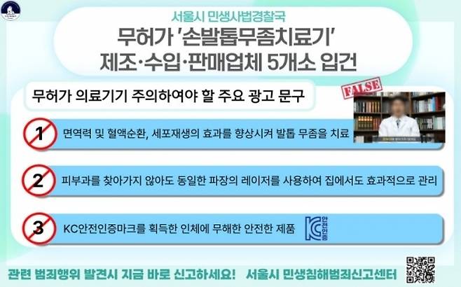 서울시, 무허가 손발톱무좀치료기 단속. 서울시 제공