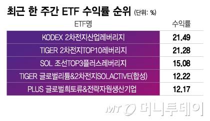 최근 한 주간 ETF 수익률 순위/그래픽=이지혜