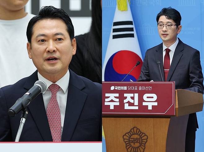 사진 = 국민의힘 당대표 출마를 선언한 '재선' 장동혁 의원(왼쪽)과 '초선' 주진우 의원.(출처 : 뉴스1)