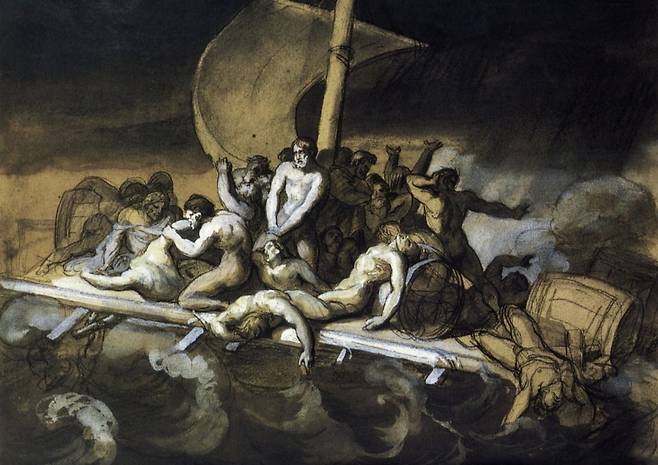 메두사호의 뗏목 스케치 중 하나. 왼쪽의 팔을 뜯어먹는 남자를 중심으로, 식인 장면을 주제로 그린 습작이다.