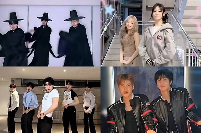 ▲ 몬스타엑스, 아이브, 라이즈, 제로베이스원(왼쪽 위부터 시계방향). 출처| 각 그룹 유튜브 캡처