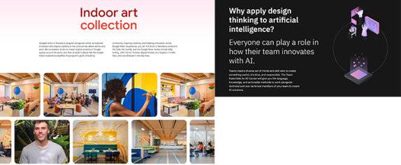 구글 ‘아티스트 인 레지던스’ 프로그램(왼쪽)과 IBM의 ‘디자인 싱킹’ 과정을 소개하는 인터넷 홈페이지. 구글 방문자 경험(Google Visitor Experience) 홈페이지 캡처 · IBM ‘디자인 싱킹 과정 및 수료증’ 홈페이지 캡처