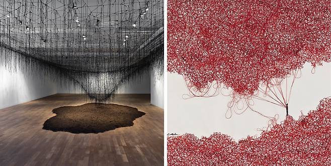 시오타 지하루 작가가 3년 만에 가나아트센터에서 여는 개인전에서 공개한 작품 ‘리턴 투 어스’(왼쪽 사진)와 ‘커넥티드 투 더 유니버스’. 가나아트센터 제공