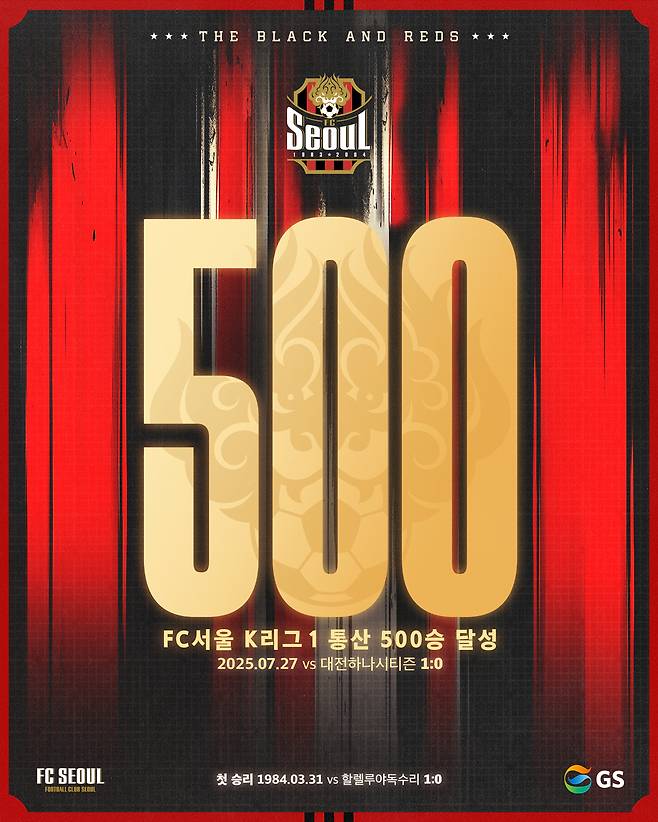 K리그 1부 정규리그 통산 500승을 달성한 FC서울. /사진=FC서울 제공