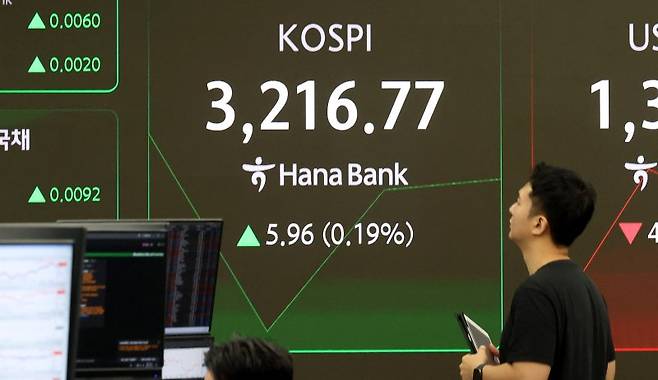 서울 중구 하나은행 딜링룸 전광판. 사진=뉴시스