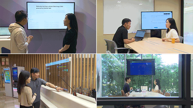 이번 K-AI 사업 공모에 참여한 기업들이 기자에게 자사 모델에 대해 설명하고 있다.