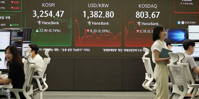 30일 서울 하나은행 본점 딜링룸에서 딜러들이 업무를 보고 있다. ⓒ뉴시스