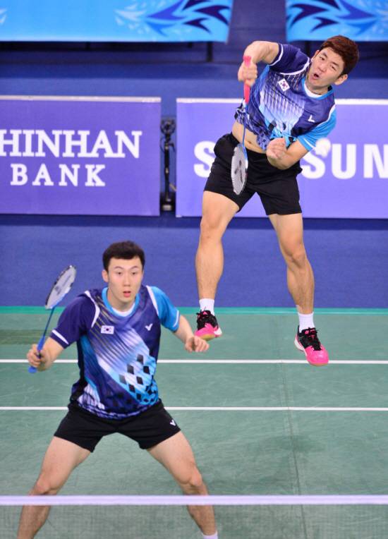 유연성-이용대 남자복식 조가 전성기를 달리던 시절 경기 모습. 사진제공=대한배드민턴협회