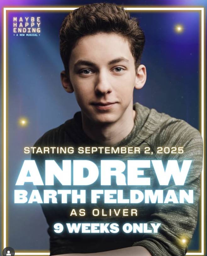 Andrew Barth Feldman, cast as Oliver in "Maybe Happy Ending" beginning in September./Maybe Happy Ending Instagram