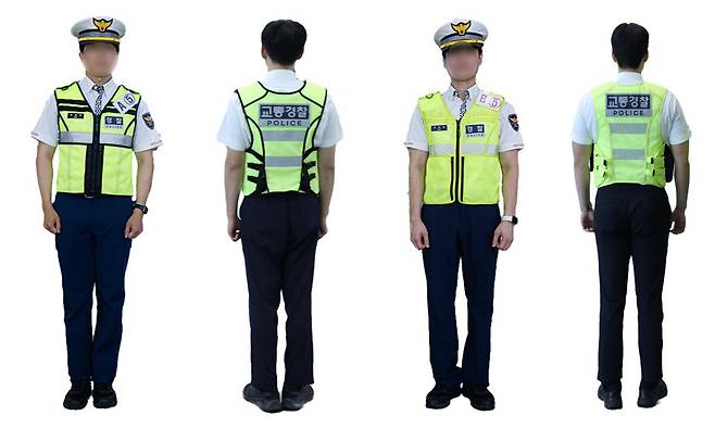 신형 경찰 교통외근조끼 시제품들. 경찰청 제공