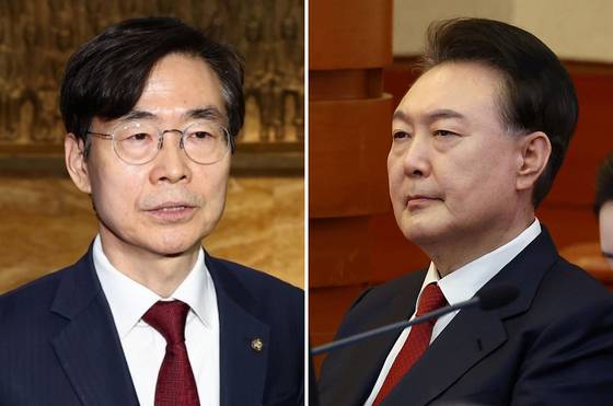 조경태 국민의힘 당대표 후보(왼쪽), 윤석열 전 대통령. 〈자료사진=연합뉴스〉