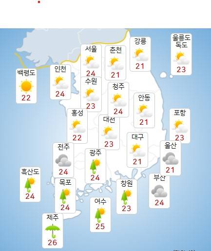 11일 낮 전국 날씨 전망.