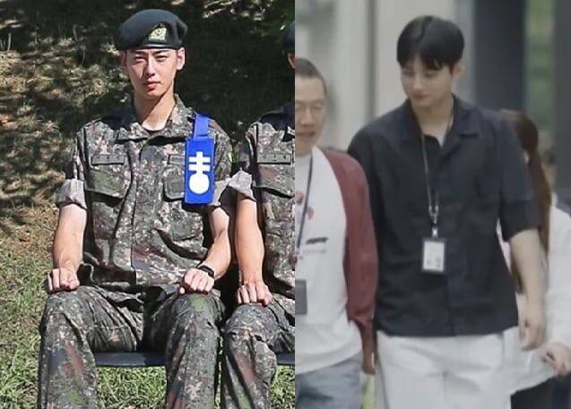 차은우(왼쪽)와 그의 동생./ 육군훈련소 홈페이지, tvN '유 퀴즈 온 더 블록‘ 갈무리