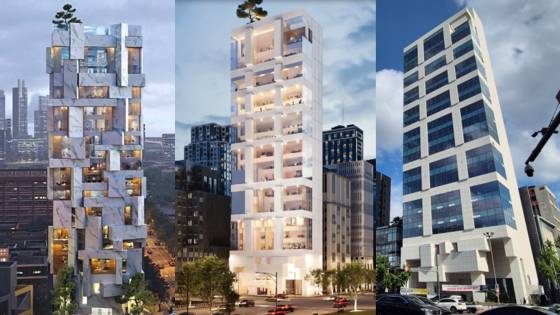 페로의 첫 번째 설계안, 시행사의 자금 문제로 축약한 두 번째 안, 실제 지어진 모습. 사진 디아드 청담 홈페이지, 한은화 기자