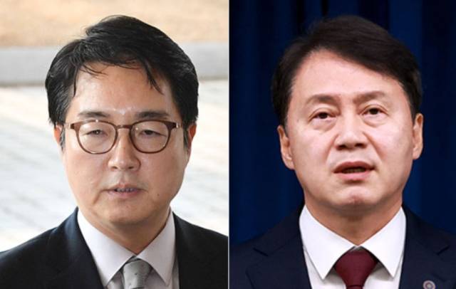 ▲왼쪽부터 심우정 전 검찰총장과 김주현 전 대통령실 민정수석. 검찰이 김건희의 주가조작 사건을 불기소하기 엿새 전인 2024년 10월 10일, 검찰총장 심우정은 민정수석 김주현과 두 차례, 총 24분 가량 통화를 했다. ⓒ연합뉴스