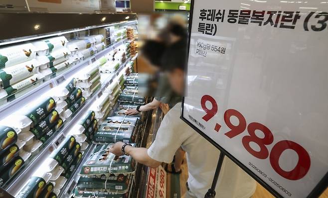 지난 3일 서울의 한 대형마트에서 시민들이 달걀을 고르고 있다. 임형택 기자