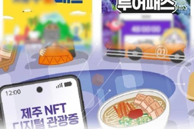 제주 지역의 다양한 할인 상품들(위), ‘제주 NFT 디지털 관광증’ 홍보 이미지.