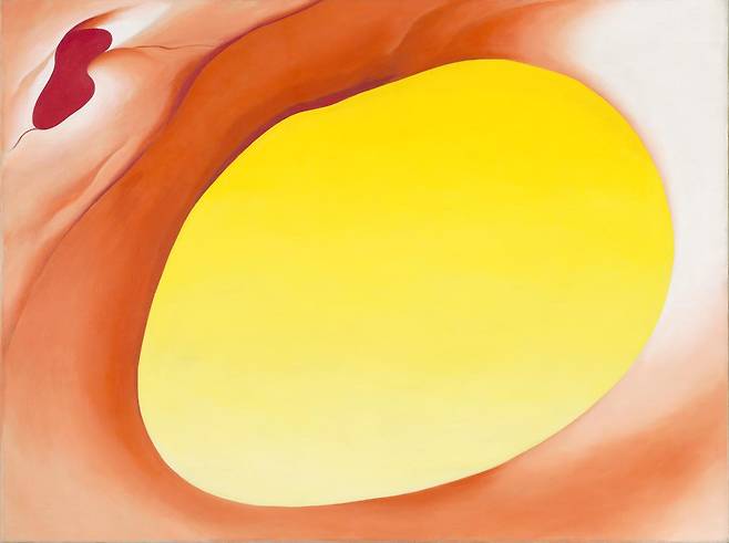 조지아 오키프, 골반뼈, 빨강과 노랑, 1945년, 캔버스에 유채, 91.4X121.9 cm, 개인 소장.