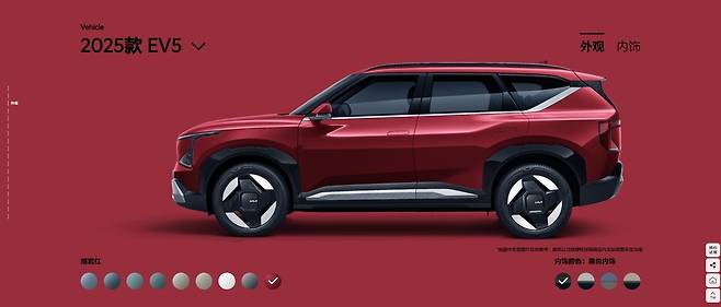 사진 : 중국용 EV5 외장 색상 구성 (출처=기아 차이나)