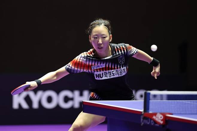 프로탁구리그 경기를 펼치는 양하은 ⓒ한국프로탁구연맹