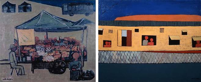 (왼쪽) 김환기, 꽃장수, 1952, 캔버스에 유채, 45.5×53cm. (오른쪽) 김환기, 판자집, 1951, 캔버스에 유채, 73×90cm. / 필자 제공