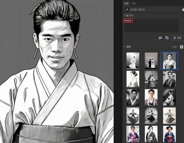 미국 소프트웨어 기업 ‘어도비’(Adobe)의 ‘포토샵’(Photoshop)에서 ‘한복’을 한국어와 영어로 검색하면 일본식 의상과 인물이 다수 노출되고 있다. 서경덕 교수 페이스북 갈무리