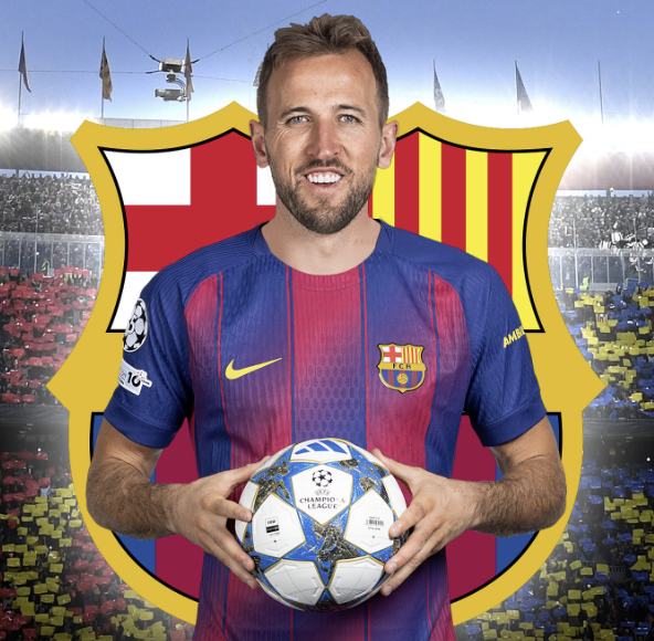 FC 바르셀로나 유니폼을 입은 케인. 스포츠키다