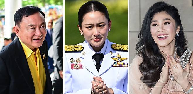 왼쪽부터 탁신 친나왓, 패통탄 친나왓, 잉락 친나왓. 패통탄 전 총리는 탁신의 딸이며 잉락은 탁신의 여동생이다. 2025.7.1 ⓒ AFP=뉴스1