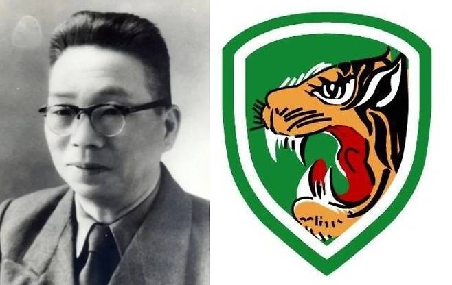 육군 수도기계화보병사단(애칭 ‘맹호부대’)의 전신인 육군 수도경비사령부 초대 사령관을 지낸 권준 장군(왼쪽)과 오늘날의 맹호부대 마크. SNS 캡처