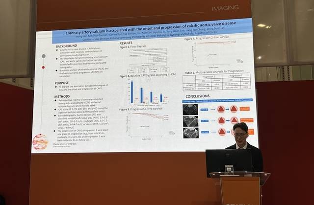 ▲ 서정훈 포항세명기독병원 심장센터 과장이 지난달 29일 '유럽심장학회(ESC) 2025'에서 최신 연구 성과를 발표한 모습. 포항세명기독병원 제공
