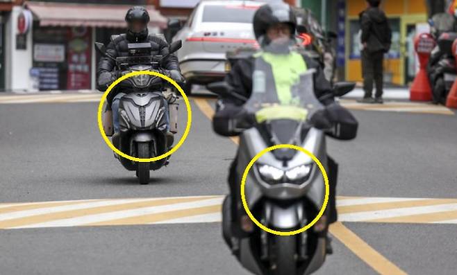 현재 배달용 오토바이 앞면에는 번호판이 부착돼있지 않다. /사진=뉴시스