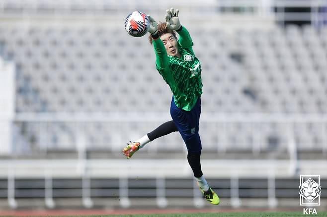 축구대표팀 훈련 중인 조현우. /사진=대한축구협회 제공