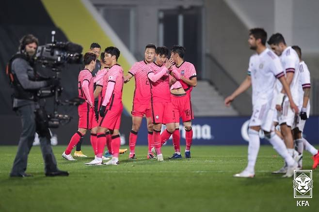 지난 2020년 오스트리아에서 열린 멕시코와 평가전에서 2-3으로 졌던 대한민국 축구대표팀. /사진=대한축구협회 제공