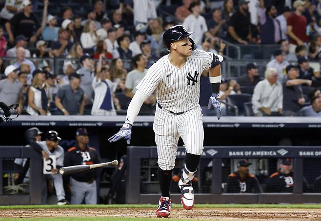 애런 저지가 3회말 좌중간 홈런을 날리고 있다. UPI연합뉴스