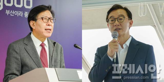 ▲왼쪽부터 박형준 부산시장, 전재수 해양수산부 장관.ⓒ프레시안(강지원)