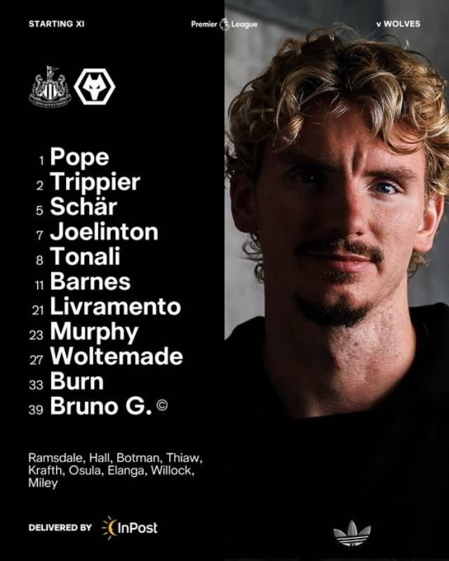 뉴캐슬은 골키퍼 포프를 시작으로 리브라멘토-번-셰어-트리피어-조엘린톤-토날리-기마랑이스-반스-볼테마데-머피가 선발 출전한다. 사진=뉴캐슬 유나이티드 SNS