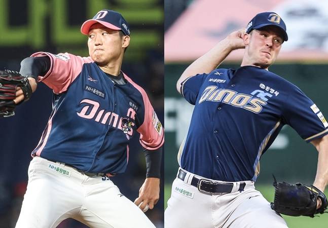 NC 구창모(왼쪽)와 라일리 톰슨. /사진=NC 다이노스 제공