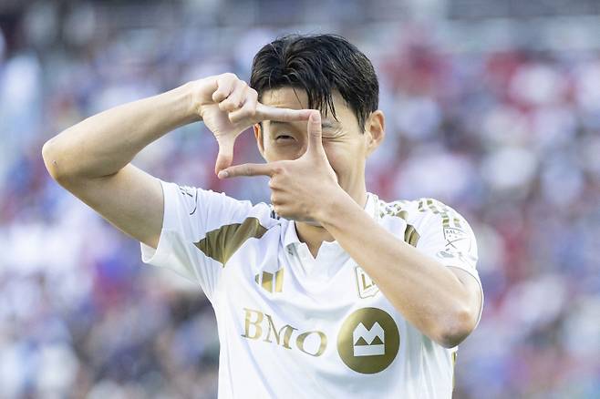 LAFC 손흥민이 14일 미국 캘리포니아주 산타 클라라의 리바이스 스티다움에서 열린 새너제이와의 2025 MLS 정규리그 30라운드 원정 경기서 선제골을 터뜨리고 한호하고 있다. 사진=연합뉴스