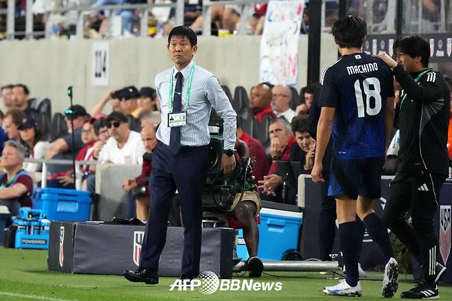지난 10일 미국 콜럼버스에서 열린 미국과의 A매치 평가전 당시 모리야스 하지메 일본 대표팀 감독. /AFPBBNews=뉴스1