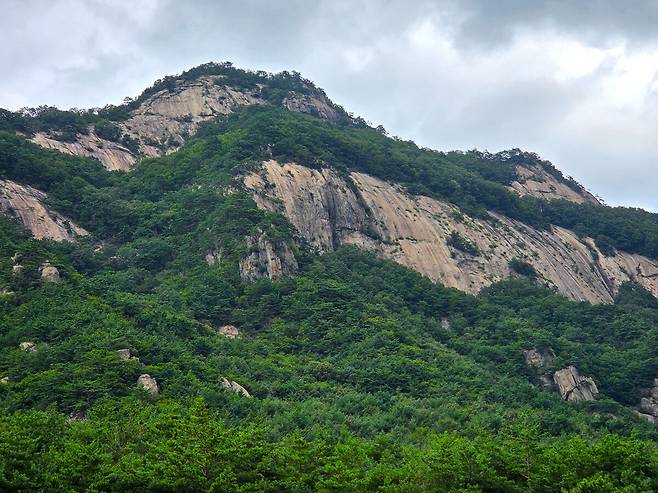 하늘재에서 바라본 백두대간 포암산.
