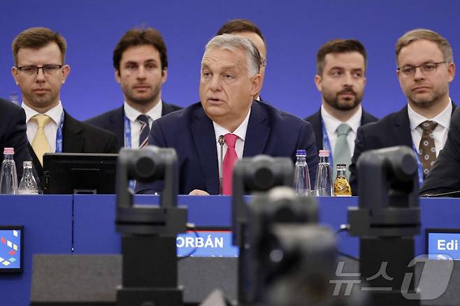 빅토르 오르반 헝가리 총리가 지난해 11월 7일(현지시간) 헝가리 부다페스트에서 열린 제5회 유럽정치공동체(EPC) 정상회의에서 개회 연설을 하고 있다. 2024.11.07. ⓒ AFP=뉴스1 ⓒ News1 김성식 기자