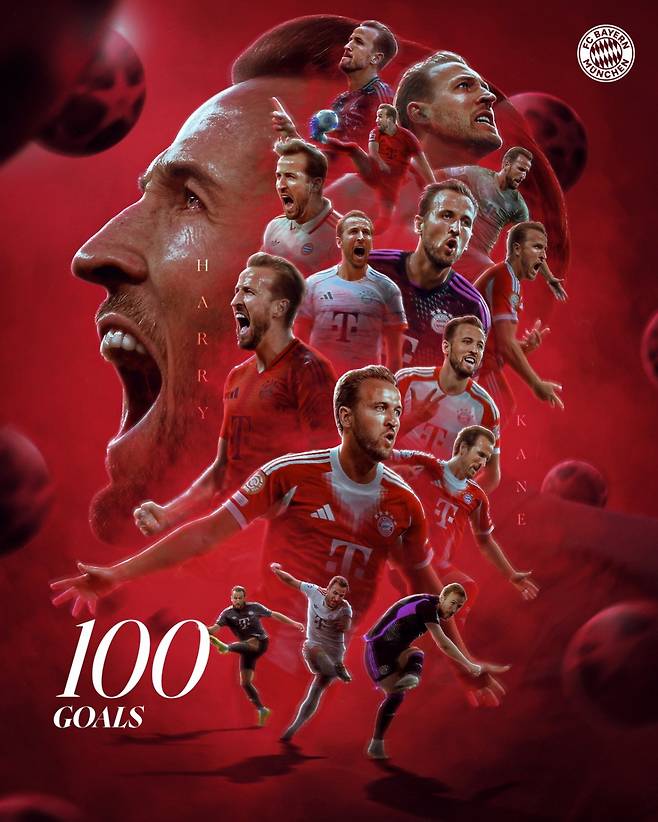 27일(한국시간) 뮌헨 홈구장인 알리안츠 아레나에서 열린 2025~2026시즌 독일 분데스리가 5라운드에서 바이에른 뮌헨 100호골을 작렬한 해리 케인. /사진=바이에른 뮌헨 공식 사회관계망서비스(SNS)